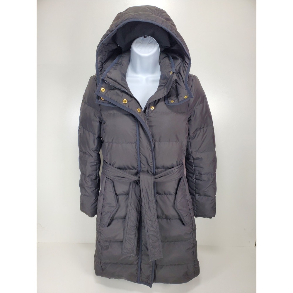 J Crew Down‎ Puffer Womens Petite X-Small Black Charcoal Long Winter Hooded Coat